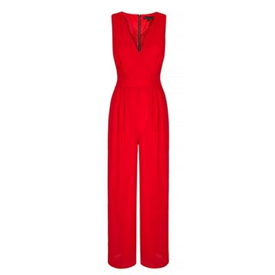 Yumi Red Wide Leg V Neck Jumpsuit